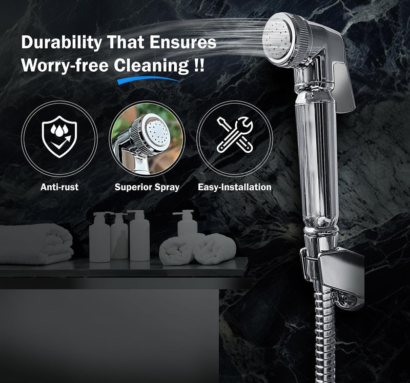 Aishini Handheld Toilet Bidet Sprayer - Shattaf Set, Jet Spray with Easy Installation, Muslim Shower for Feminine wash, Baby Cloth Diaper, Personal Hygiene, 120cm Stainless Steel Hose Pipe, Chrome