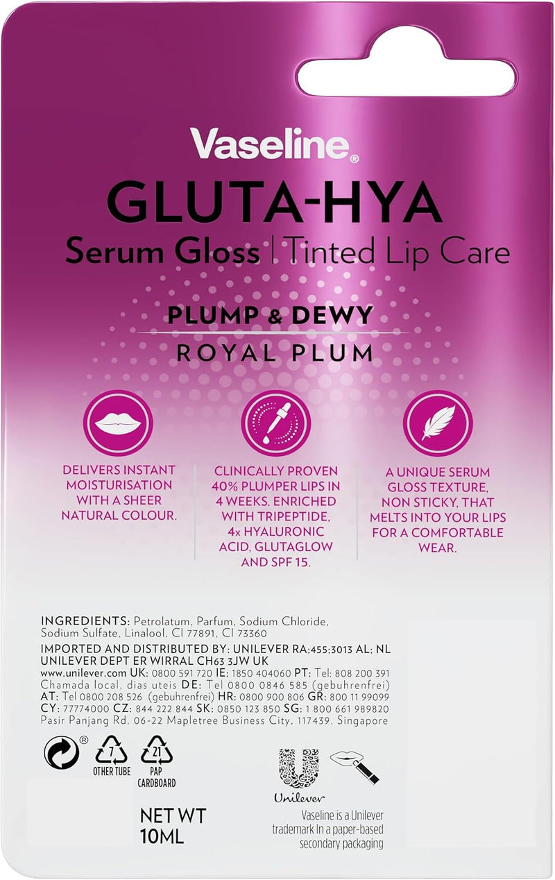 GlutaHya Serum Gloss Tinted Lip Care Royal Plum Hyaluronic Acid & Glutathione for Plump Dewy Lips Instant Moisturisation, SPF 15, NonSticky 10 ml