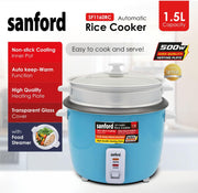 Sanford 1.5L Automatic Rice Cooker with Steamer & Keep Warm | 500W Power | Non-Stick Pot| (GREEN)
