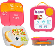 b.box Lunchbox Jumbo Bento Box with 4 Compartments (2 Leakproof), Removable Divider, Gel Cold Pack Ideal for School from 3+ 1L Capacity - Strawberry Shake