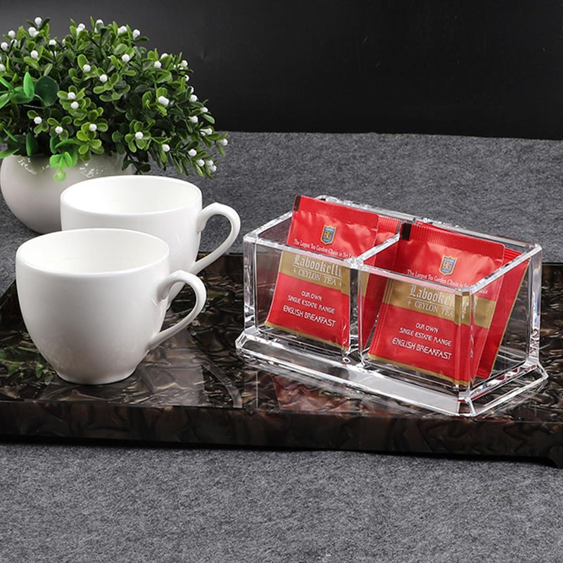 Acrylic Tea Bags Holder Coffee Sugar Bag Case Guest Room Storage Boxes - Holder for Tea Bags, Small Packets, Sweeteners,Sugar Packet, Coffee, Condiment (L16.6W8.2H7.5cm) - L16.6*W8.2*H7.5cm