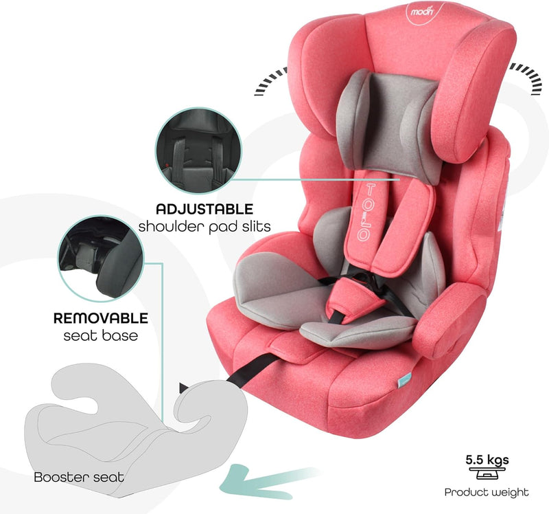 The Moon Brand Tolo Car Seat – Baby Travel Gear for Kids (9m to 11yrs) – ForwardFacing Child Booster Seat w/ Adjustable Headrest – Group 123 Comfort Car Accessories – Green