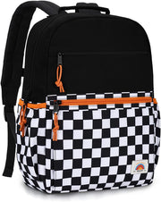 School Bag for Teen,Vaschy Lightweight Water Resistant Kids Toddller Backpack Boys Girls Plain Color-block Kids Bookbag Daypack with Two Sizes - Black Plaid-S