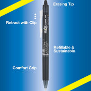 Pilot 465753 6 Count (Pack of 1) FriXion Clicker 0.7mm, Erasable Gel Pens, Fine Point (6-Pack) Black/Blue