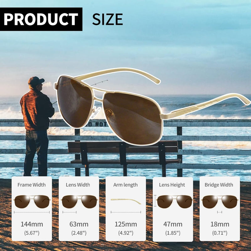 Joopin Rectangular Polarized Aviaion Sunglasses for Men Retro Military Shades Driving UV Protection