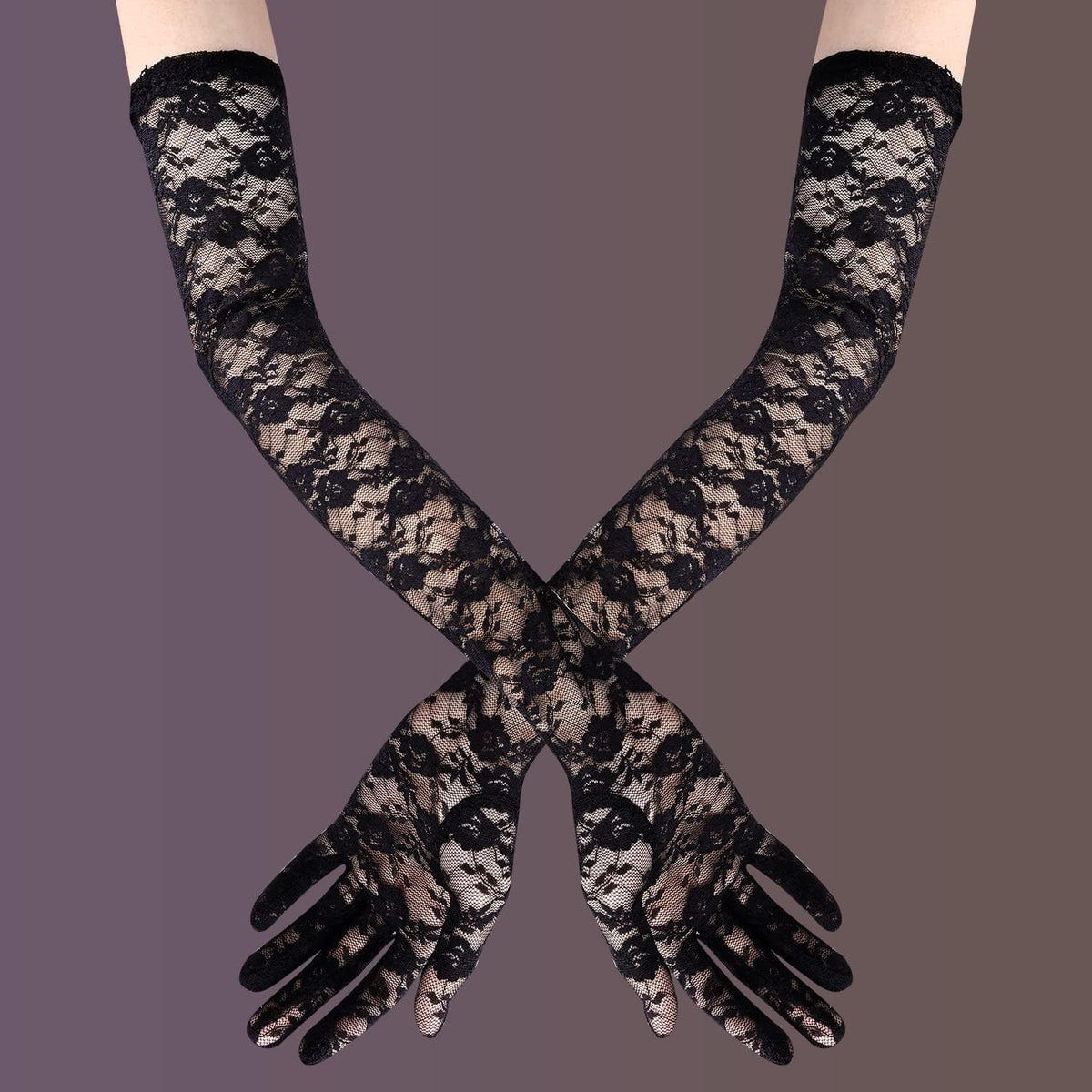 Excefore Long Lace Gloves - Elbow Length Black Bridal Accessories for 1920s Costume Fancy Dress - Women and Girls – image 3