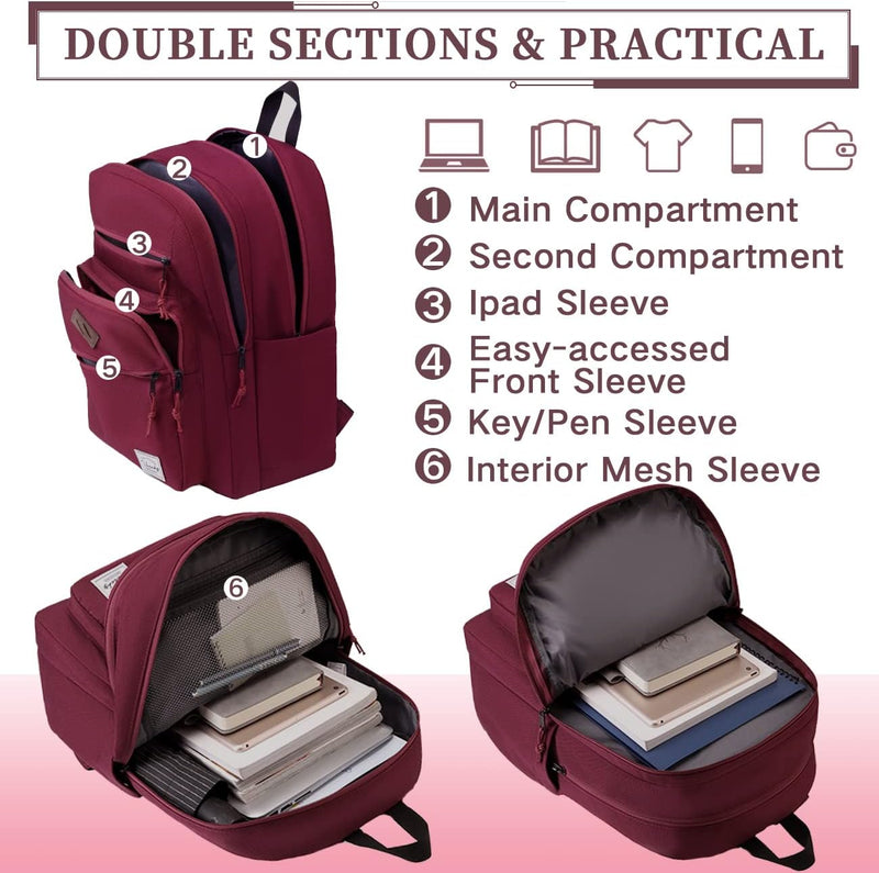 VASCHY School Backpack for Women, Unisex Large Bookbag Schoolbag Casual Daypack for High School/College/Teens/Travel/Work