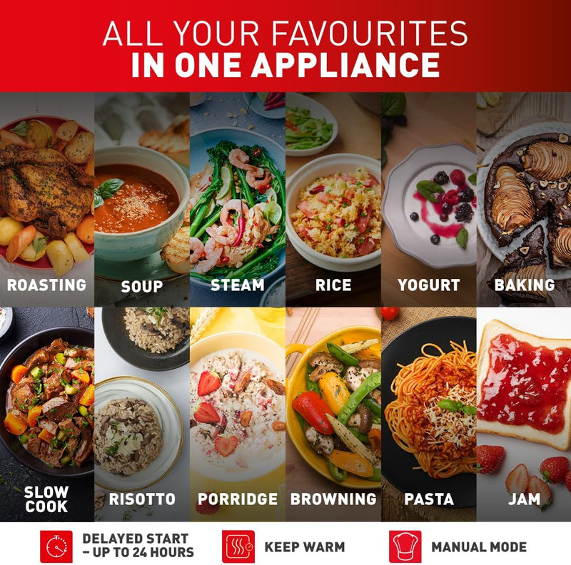 Tefal SpheriCook 16-in-1 Multicooker, Slow Cooker, Rice Cooker, Steam, Keep Warm, Browning, Dishwasher Safe Bowl, 16 programs, 5 Litres, Black, 750 Watts, RK745840