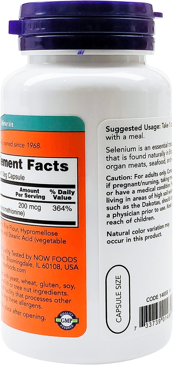 Now Foods Selenium 200mcg Yeast-Free Selenium Mineral for Antioxidant Protection & Immune System Support & Thyroid Health 90 Veg Capsules