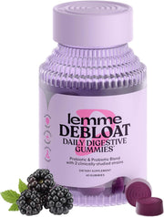 Debloat - Digestive & Gut Health Gummies with 2 Clinically Studied Probiotics & Prebiotic, 3 Billion CFUs - Vegan, Gluten Free, Non GMO, BlackBerry Flavor (60 Count) - 60 Count (Pack of 1)