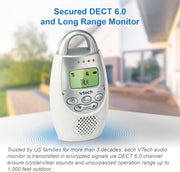 VTech DM221 Audio Baby Monitor with up to 1,000 ft of Range, Vibrating Sound-Alert, Talk Back Intercom & Night Light Loop, White/Silver