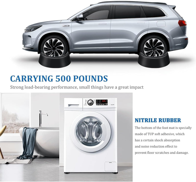Bukela 4-Pack Anti-Vibration Pads for Washing Machine, Support Stand Mat, Rubber Shock Absorber for Washer and Dryer, Appliance Stabilizer Feet, Easy Install, Noise Reduction, Floor Protection