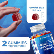 Probiotic + Prebiotic Gummies, 5 Billion CFU Digestive Support, Sugar Free Gut Health Supplement for Adults, Bacillus Coagulans with Inulin Fiber, 60 Gummies