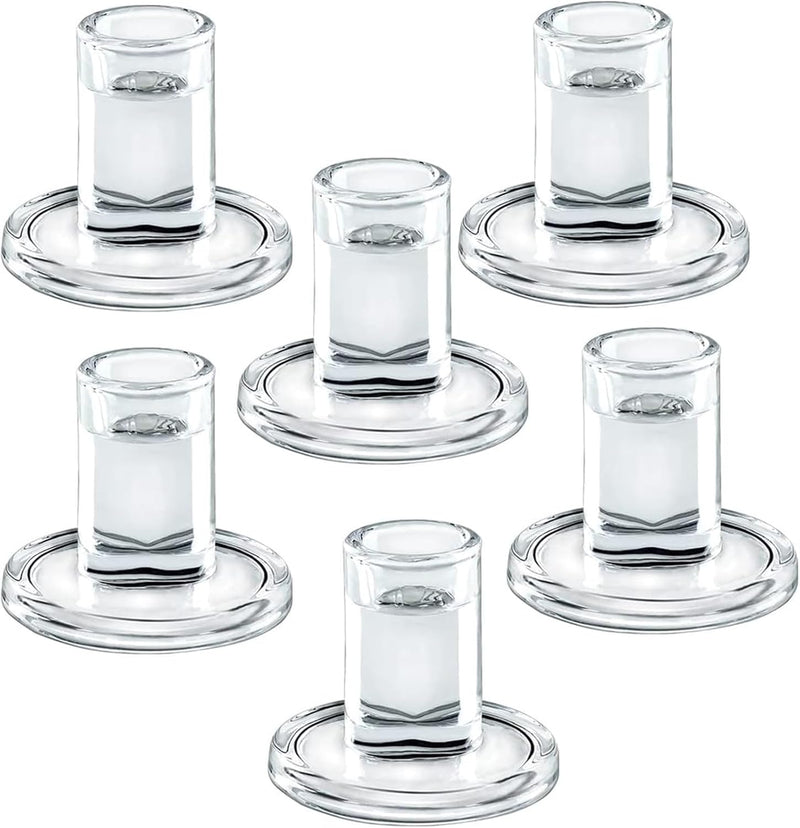 THE WHITE SHOP 6PCS-Glass Taper Candle Holders- Fireplace Table Centerpiece Clear Candlestick Holders