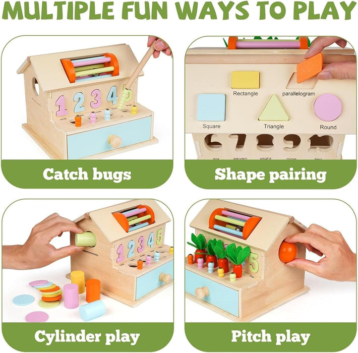 AM ANNA Montessori Toys for Babies 6-12 Months, Wooden Baby Toys, 5 in 1 Wooden Ball Drop Toy & Coin Box Montessori Toys for Babies, Wooden Toys for 1 + Year (5 IN 1)