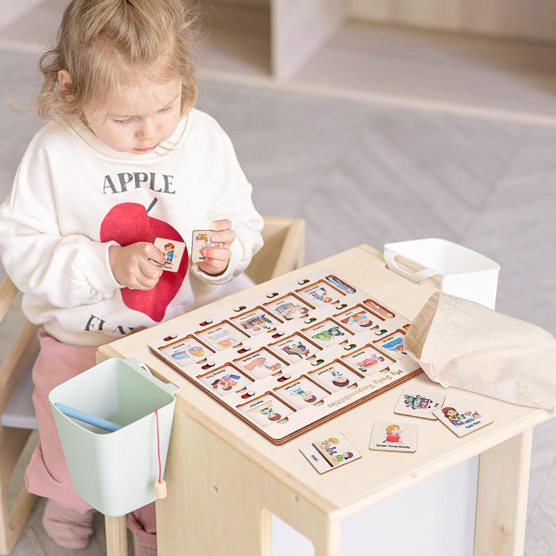 Wooden Visual Schedule for Kids Chore Chart, Morning Bedtime Daily Routine Chart for Toddlers, Autism Learning Materials for Homeschool Classroom,76 Wooden Cards.