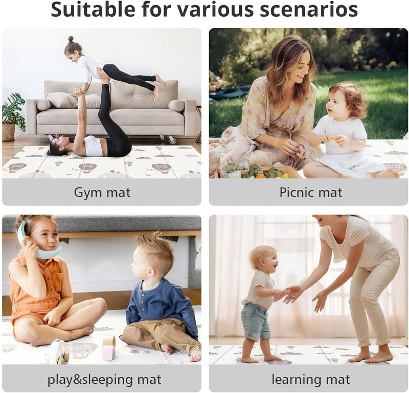 MONAMORE Play Mat (200cm X 180cm X 1cm) Playmat Play Babies Extra Thick Crawling Mat Water Proof and Reversible Large Soft for Toddler (Animals & Roads)