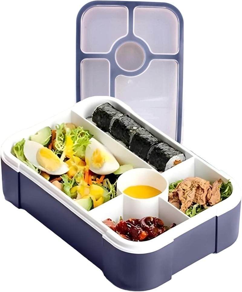 Bento Lunch Box -Leakproof, BPA-Free, Airtight Tiffin with Spoon & Fork- 5 Compartments, 1100ml, Microwave Safe Bento Box For Kids & Adults - Ideal for School & Office (Blue)