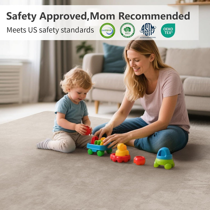YOUWE7 Baby Play Mat for Floor,2CM Thick Elasti-Foam Playpen Mat for Tummy Time,Water Repellent Soft Coral Velvet for Toddler,Infant,Kids,Non-Slip Backing Safe for Crawling (Beige 100CM*150CM)