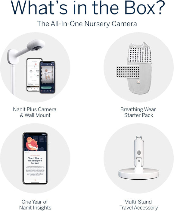 Nanit Pro Complete Monitoring System – Includes Wi-Fi HD Video Camera w/Nightlight and Night Vision, Multi-Stand, Smart Sheets & Breathing Wear Band - Tracks Infant Sleep, Breathing Motion, & Height