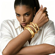 Chunky Gold Bangle Bracelets for Women Trendy 14K Gold Plated Cuff Bracelets Stack, Stackable Statement Bangles, Fashion Jewelry Set for Wedding, Party, Travel Women, Girls, Stylish Gift for Her, 3Pcs