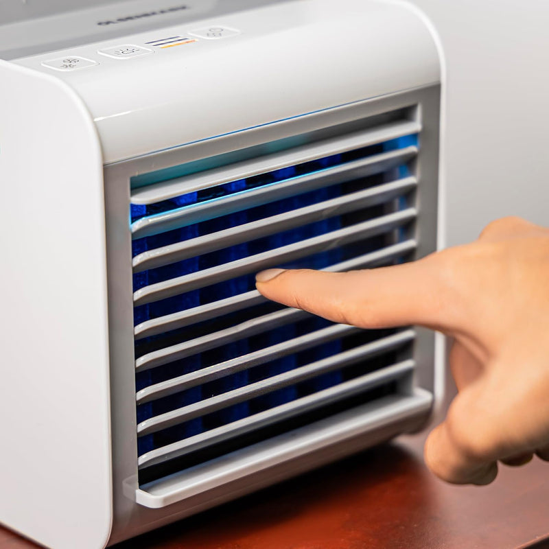 Olsenmark Mini Air Cooler OMF1877 3-in-1 Air Cooler, Humidifier & Purifier USB Rechargeable, 7-Color LED Light, Adjustable Vent, Portable for Home & Office White