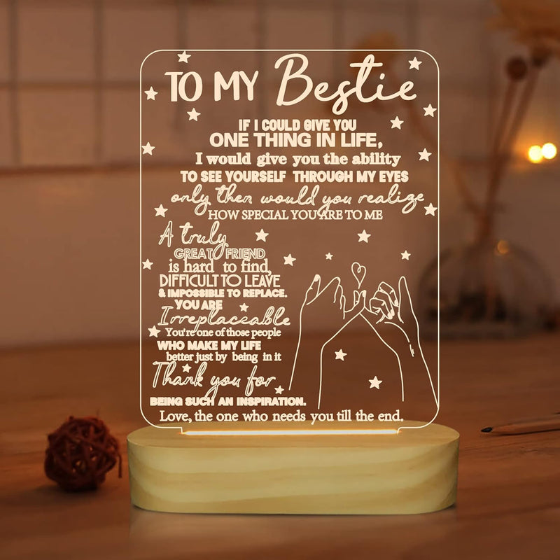 to My Bestie Gifts,3D Illusion Lamp I Love You Friends Night Light for Best Friend Sister Boys & Girls Women BFF Birthday Holiday Friendship, Soft Warm White Colors LED Wooden Table Lamp