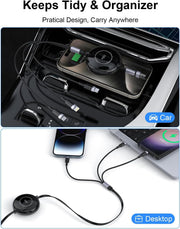 3-in-1 Retractable Multi Charging Cable, 100W Fast Charging USB-C/A to/USB-C/Micro USB Charger Cord for iPhone 15, for MacBook, and for iPad