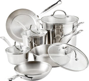 Farberware Millennium Stainless Steel Cookware Pots and Pans Set 10 Pcs Induction Compatible Cookware Set Cooking Set with Glass Lid FB75653 - Silver - Stainless Steel 10 Piece