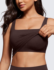 CRZ YOGA Butterluxe Womens Square Neck Longline Sports Bra - Workout Crop Tank Tops Padded Yoga Camisole with Built in Pads