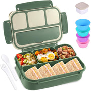 Bento Box Adult Lunch Box, Containers for Adults Men Women with 4 Compartments, Lunchable Food Container with Utensils, Sauce Jar, Muffin Liners, 40 Oz/5 Cup, Microwave & Dishwasher Safe, Brown - Green 1200ML