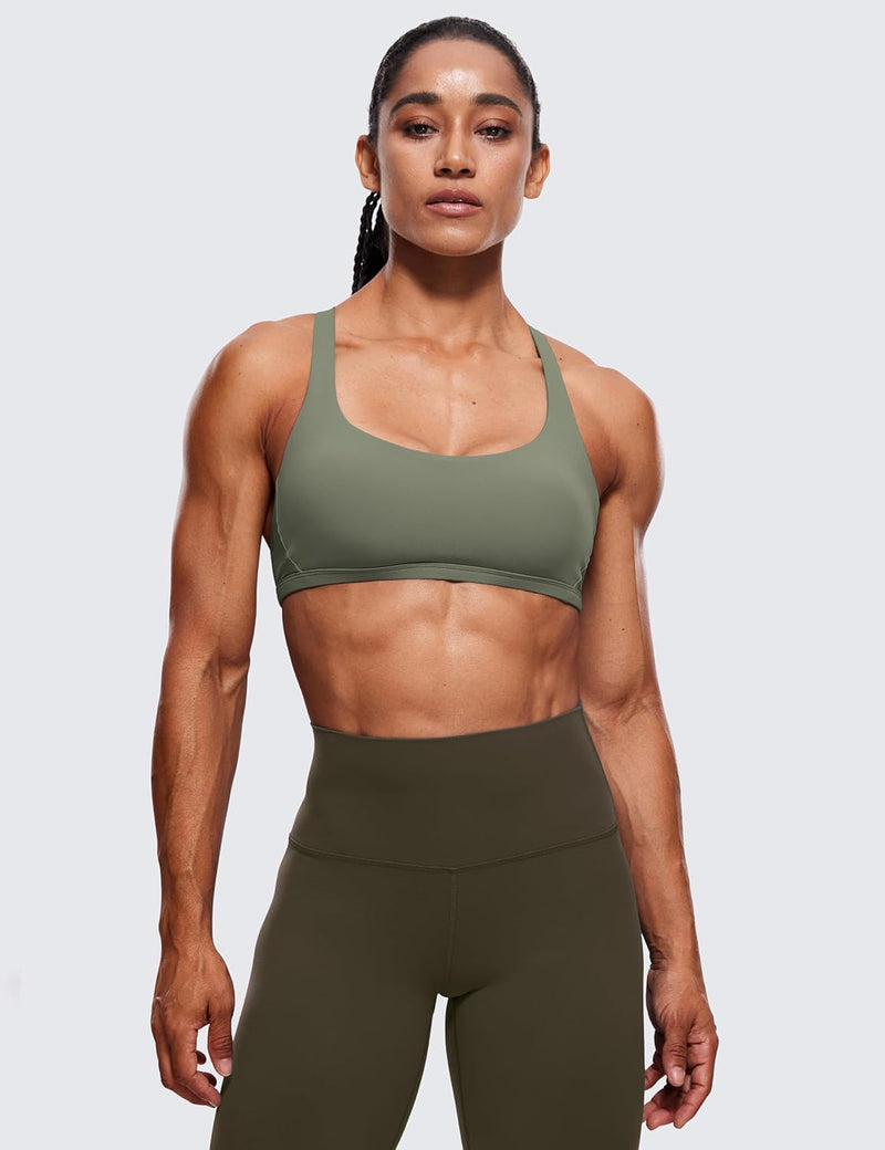 CRZ YOGA Women's Cute Yoga Sports Bra Strappy Sexy Back Padded Low Impact Workout Clothes Bra Tops