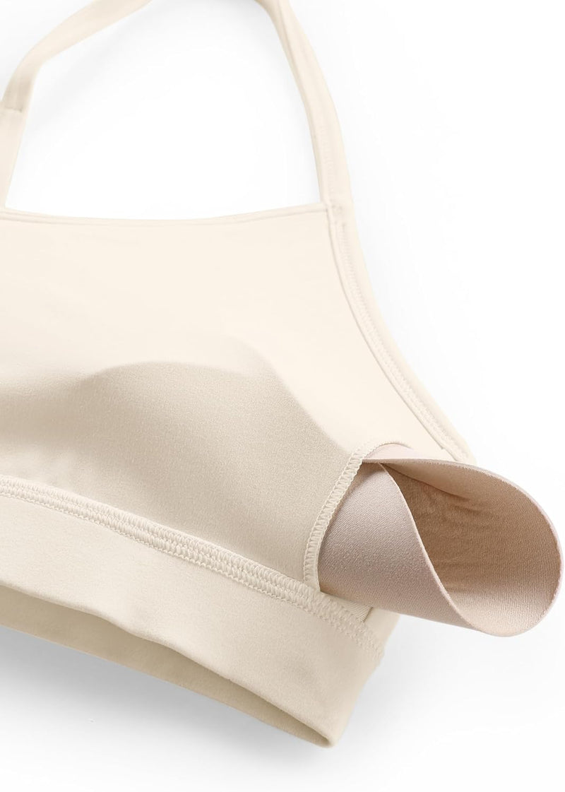 CRZ YOGA Y Back Sports Bra for Women - Padded Racerback Spaghetti Straps Thin Strap Low Impact Workout Yoga Bra