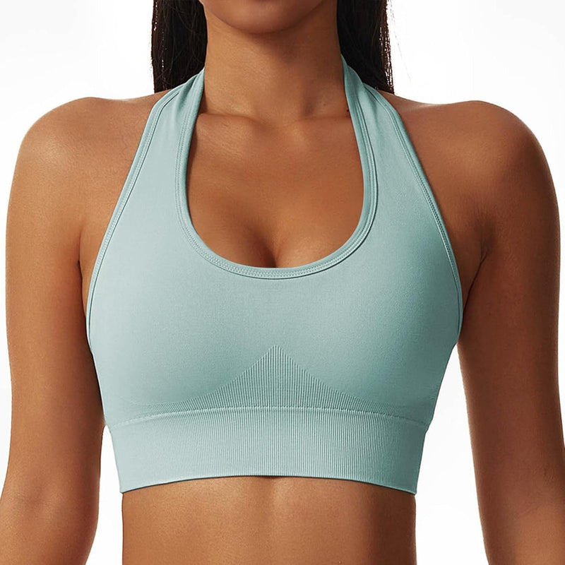 Vertvie Halterneck Sports Bra Backless Fitness Bustier Women's Padded Push Up Bra Without Underwire Sports Bra Top Yoga Bra Medium Support Workout