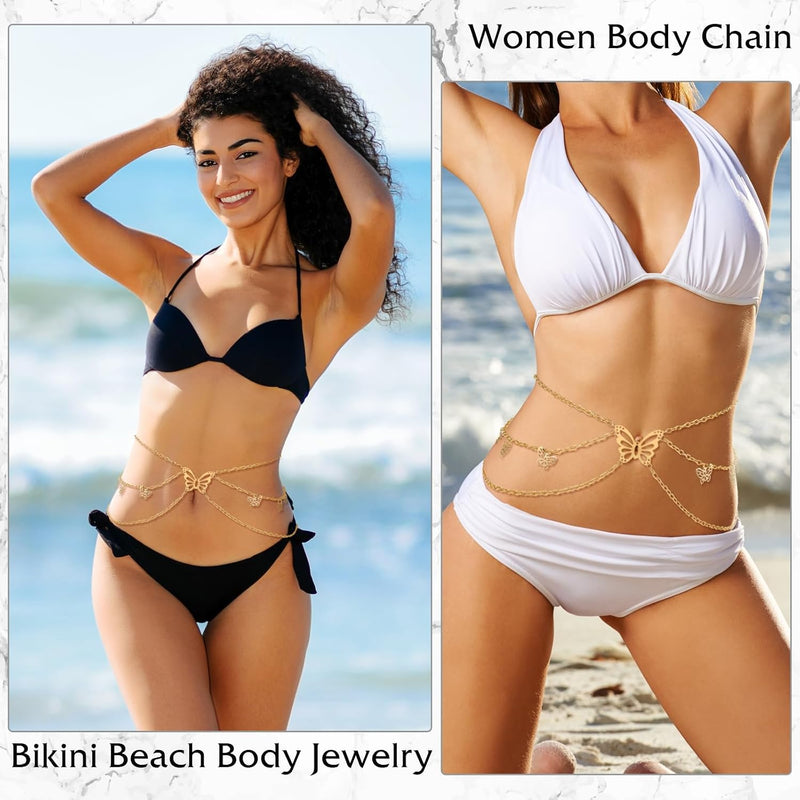 Women's Hang Low Multi Link Waist Chain, Waist Chain Belt in Gold Tone Mult Layer Women Metal Chain Belt, Adjustable Waist Link Belt Skinny Waistband Chain Decor Belts for Dress Jeans