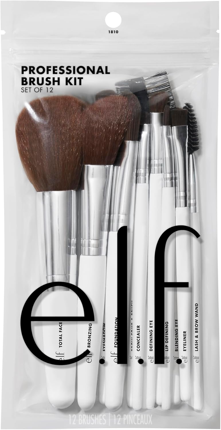 E.L.F. Professional Set Of 12 Brushes, Vegan MakEUp Tools, For Expert Blending, Contouring & Highlighting - black 12 Piece Set