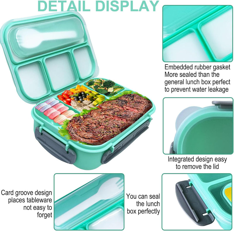 Bento Box with 4 Compartments 1300ml Leak Proof Lunchbox Microwave/Dishwasher Safe, BPA-Free, Easy to Clean Meal Containers - Red