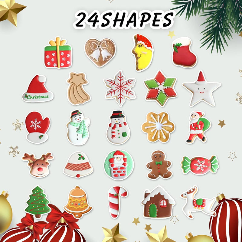NESLIN 24Pcs Christmas Cookie Cutter, Xmas Biscuit Cutter Mold DIY Stainless Steel Cookie Cutter Large with Gingerbread Man, Tree, Angel & More Baking Molds Cake Pastry Cutter Holiday Party Supplies