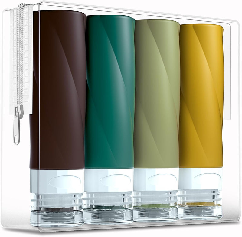 Gemice Travel Bottles for Toiletries, 3oz Tsa Approved Travel Size Containers BPA Free Leak Proof Travel Tubes Refillable Liquid Travel Accessories with Clear Toiletry Bag (4 Pack)