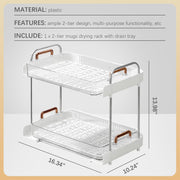 KASTWAVE Mugs Drying Rack with Drain Tray Water Cup Drying Rack Coffee Cup Storage Shelf Cups and Mugs Storage Organizer for Desktop and Countertop Decor White
