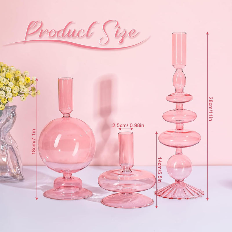 Rtteri 3 Pcs Glass Candlestick Holders Glass Taper Candle Holders Groovy Candlestick Wavy Glass Candlestick Holders Elegant Glass Candlestick Glass Vases for Home Party Centerpiece (Green)