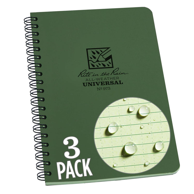 Rite in the Rain Weatherproof Side Spiral Notebook, 4.875" x 17.8 cm, Blue Cover, Universal Pattern (No. 273)", 1 pack - Pack Of 3 Green