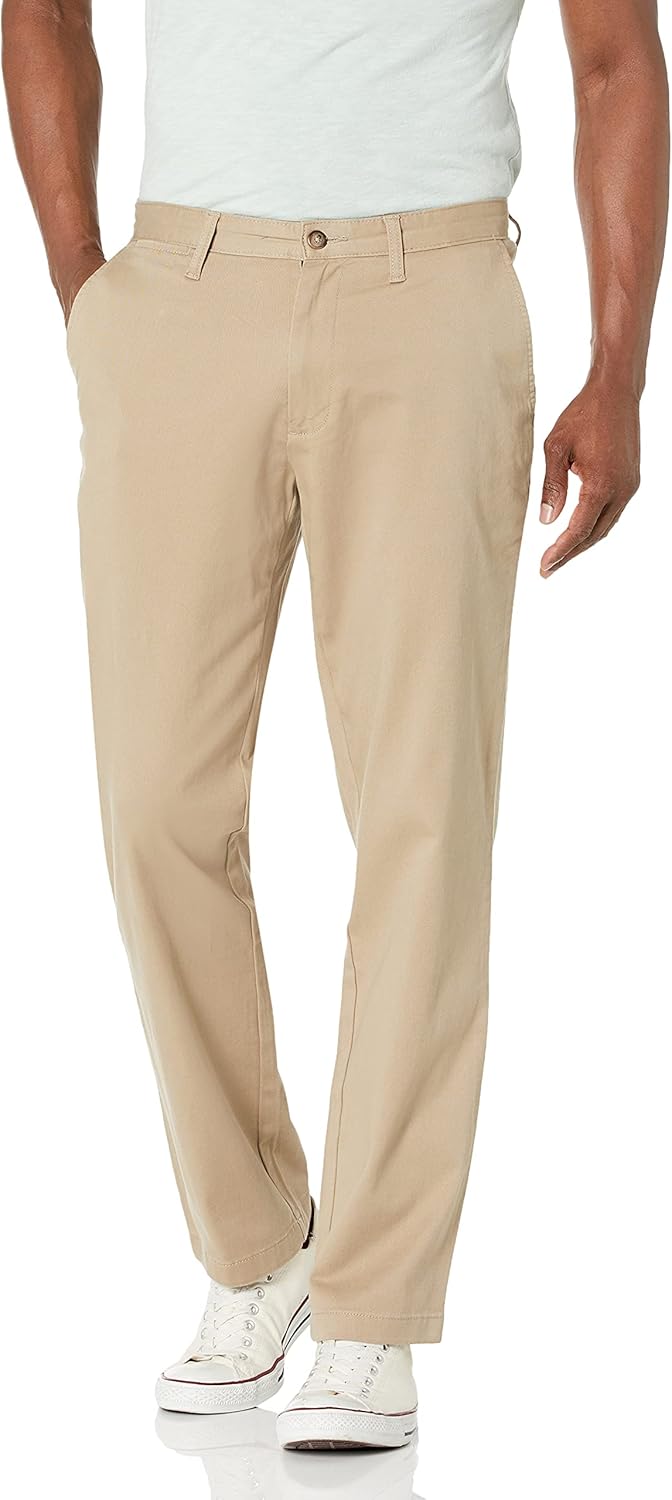 mens Classic Fit Flat Front Stretch Solid Chino "Deck" Pant Business Casual Pants - True Khaki