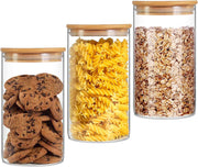 Glass Food Storage Jars Containers, High Borosilicate Glass Cookies Jars with Airtight Bamboo Lid Set of 3, Kitchen Canisters for Coffee, Flour, Sugar, Candy, Cookie-750ML/25.36Fl.oz