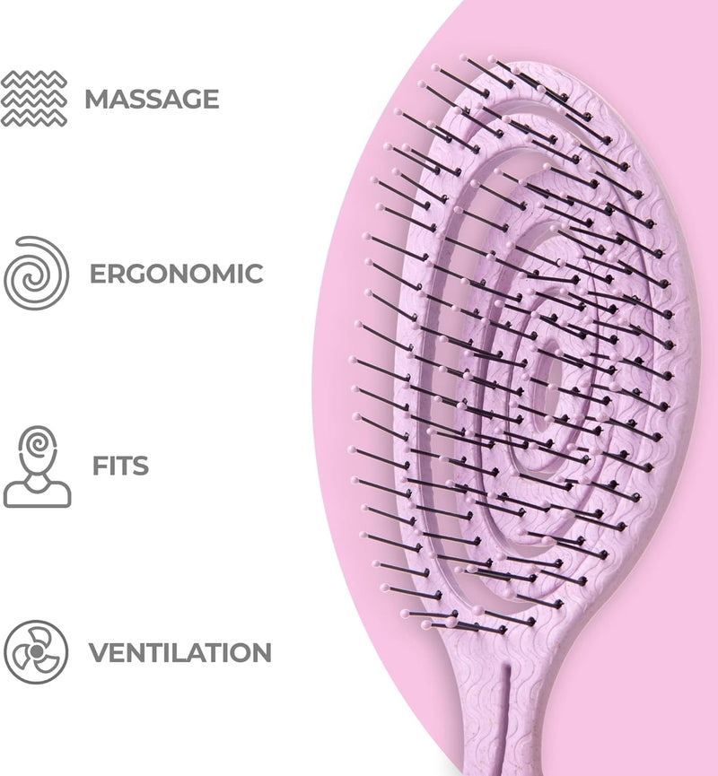 Ninabella Organic Detangling Hair Brush for Women, Men & Children - Does not Pull on Hair - Hair Straightening Brushes for Straight, Curly & Wet Hair - Unique Spiral Hairbrush, Rose Gold