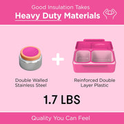 OmieBox UP bento Box for Kids Insulated Lunch Box Leak Proof Vacuum Insulated Thermal Food jar Cooler ice Pack 2 Compartments (Pop Pink)