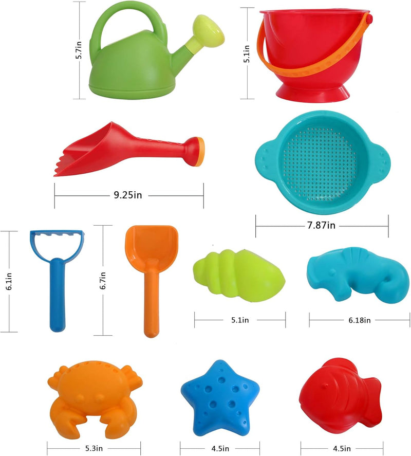 Hape Essential Complete Sand Playset for Kids Child-Safe BPA-Free Beach & Sandbox Toys with Buckets, Molds, Tools & Mesh Bag Outdoor Water & Sand Activity Kit for Toddlers Ages 18M+ - Beach Essential Set