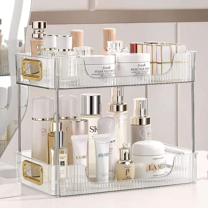 U-HOOME Bathroom Counter Organizer, Countertop Organizer and Storage,Bathroom Shelf Organizer,Cosmetics Skincare Shelf Organizer,Makeup Organizer Perfume for Dresser Vanity Tray, Spice Rack (Clean3)