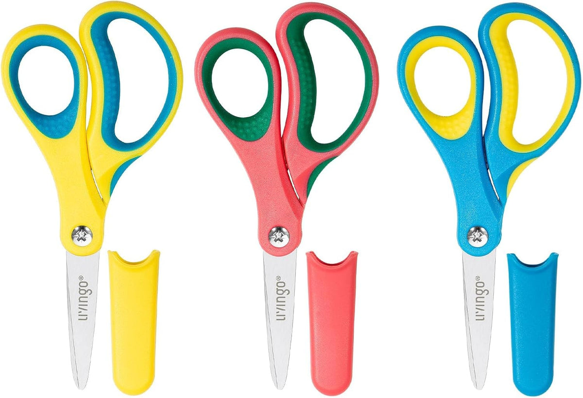 LIVINGO 3 Pack 5" Small Blunted Student Kids Craft Scissors Pink Red Blue Sharp School Scissors Stainless Steel Blades Safety Comfort Grip Handles for Children Cutting Paper – image 2
