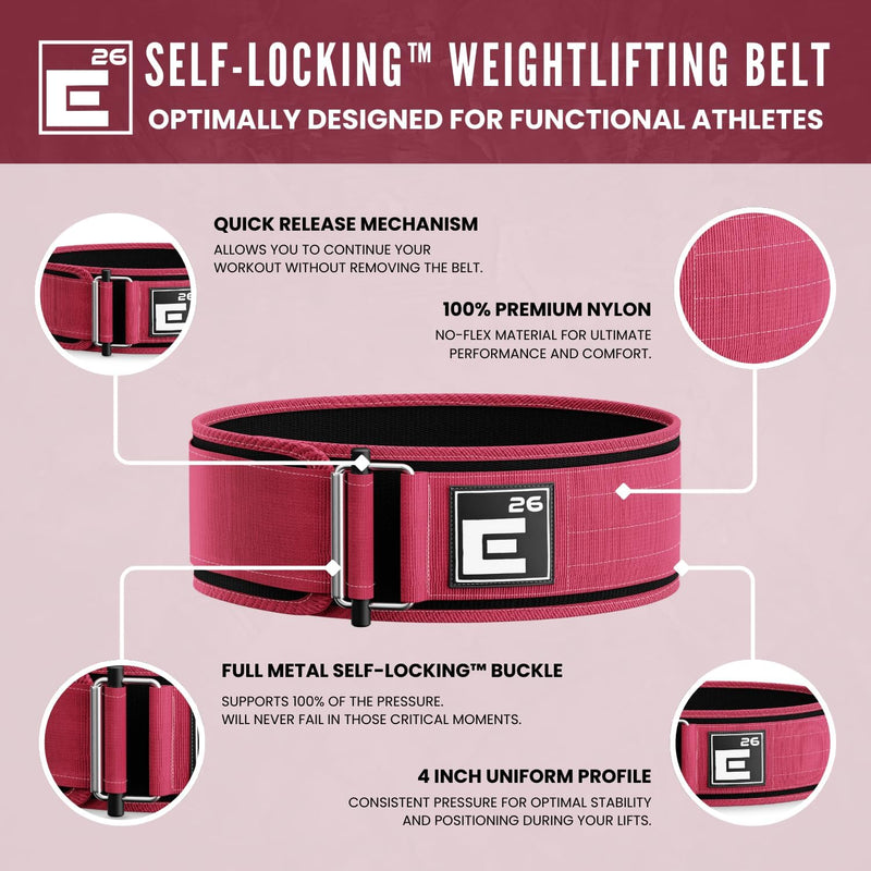 Self-Locking Weight Lifting Belt - Premium Weightlifting Belt for Serious Functional Fitness, Weight Lifting, and Olympic Lifting Athletes - Lifting Support for Men and Women - Deadlift Training Belt